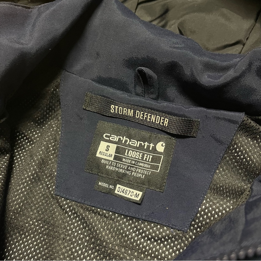 Carhartt Men's Storm Defender Navy Jacket Small Loose Fit Oversized Embroidered - Picture 3 of 5
